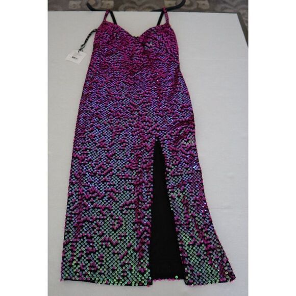 SHO x Tadashi Shoji Sz XS Hot Pink Spaghetti Strap Midi Sheath Party Dress - Picture 4 of 16